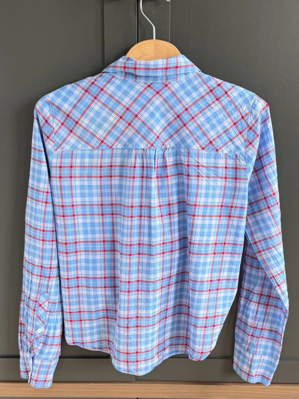 J. Crew | Light Blue and Red Plaid Button-Down Cotton Shirt | tie front | S